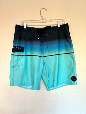 Rip Curl Men's Teal to Black Ombre Board Shorts Size L Beach Surf Coastal